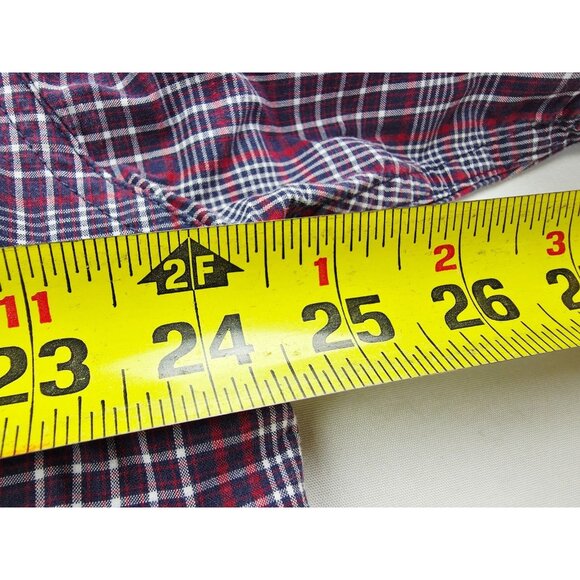 Cinch Medium Men Red White Blue Plaid Embroidered Pocket Logo Short Sleeve Shirt - Picture 2 of 11